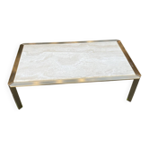 Brass and travertine coffee table