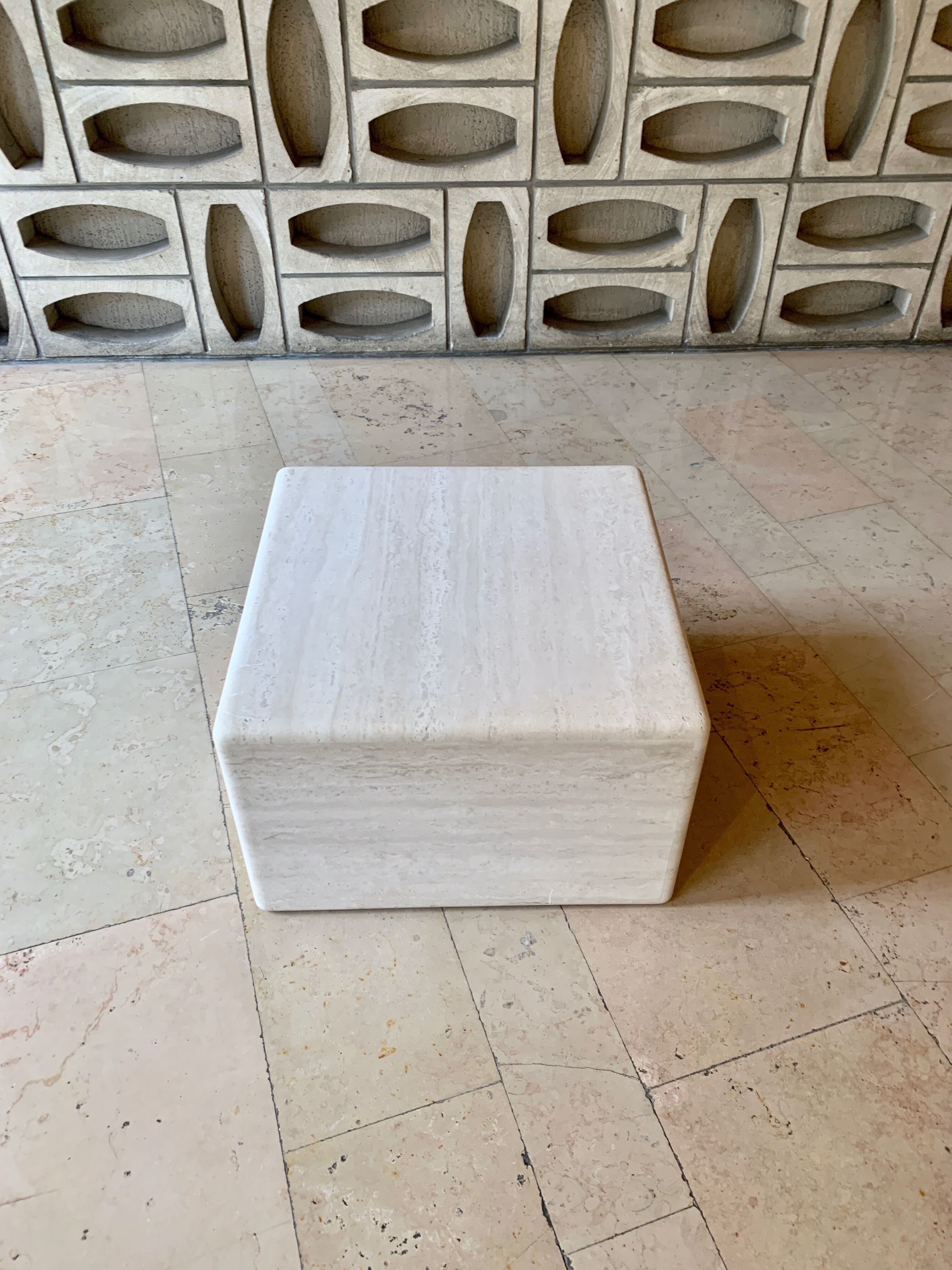 Square coffee table in softened travertine by berraldacci design collection