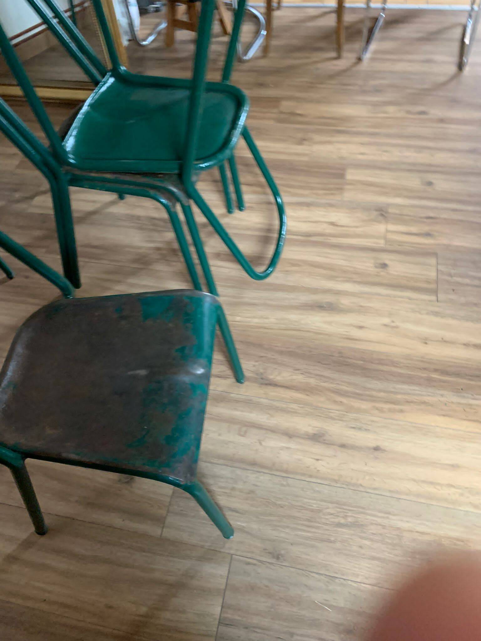 Set of 5 green chairs