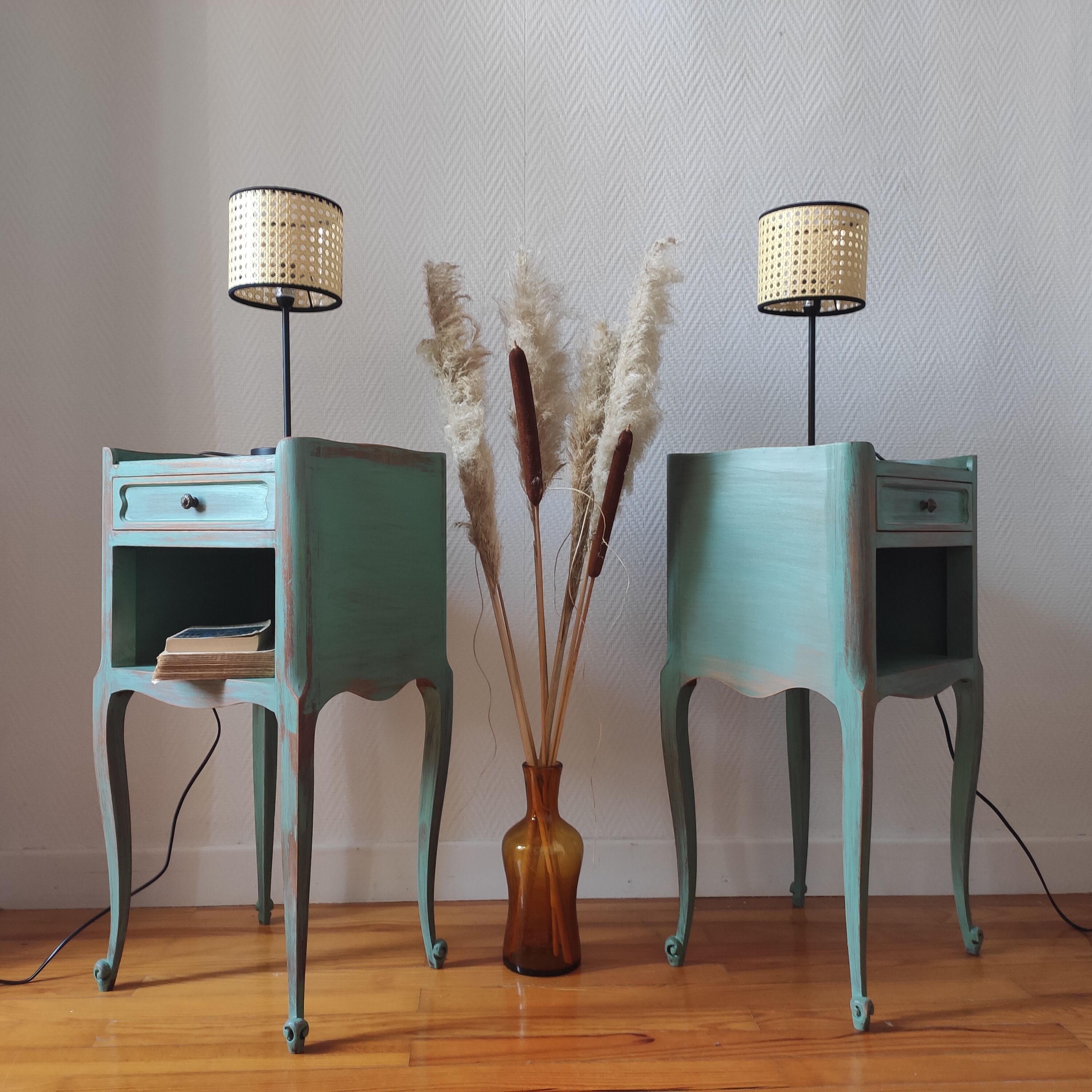 Pair of patinated bedside tables
