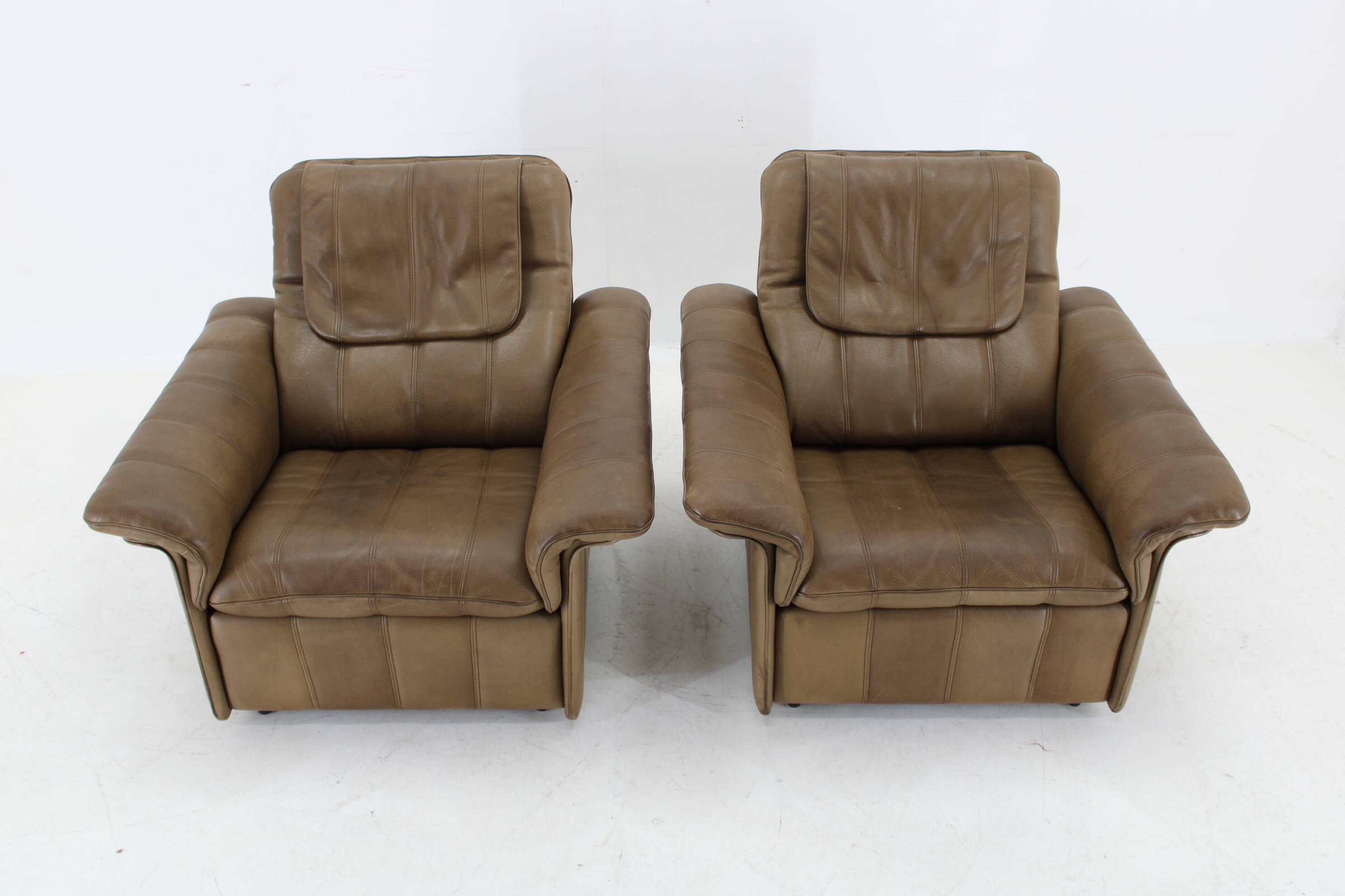 1970s Pair of Exclusive De sede Buffalo Leather Armchairs, Switzerland