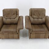 1970s Pair of Exclusive De sede Buffalo Leather Armchairs, Switzerland
