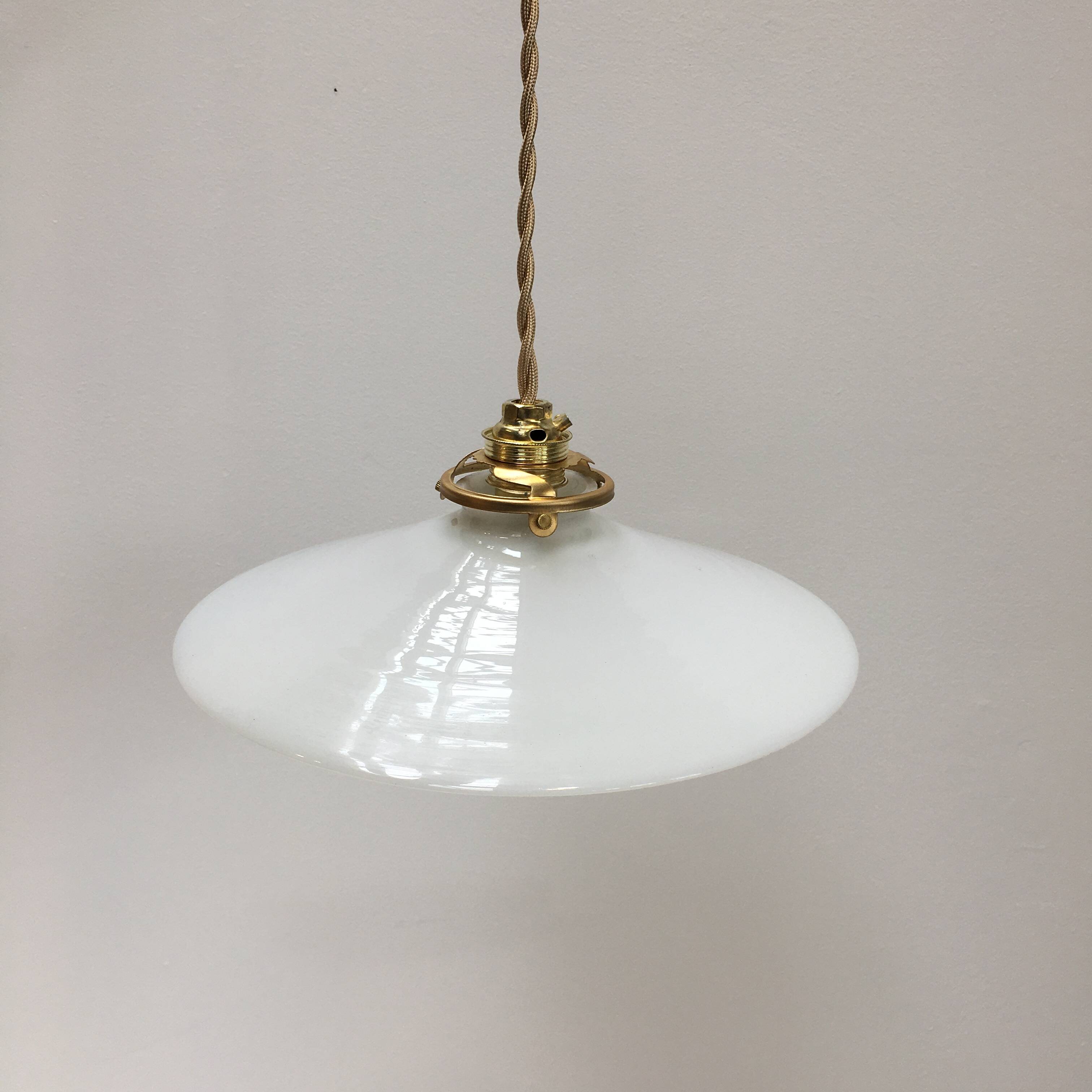 Vintage suspension lamp in white opaline