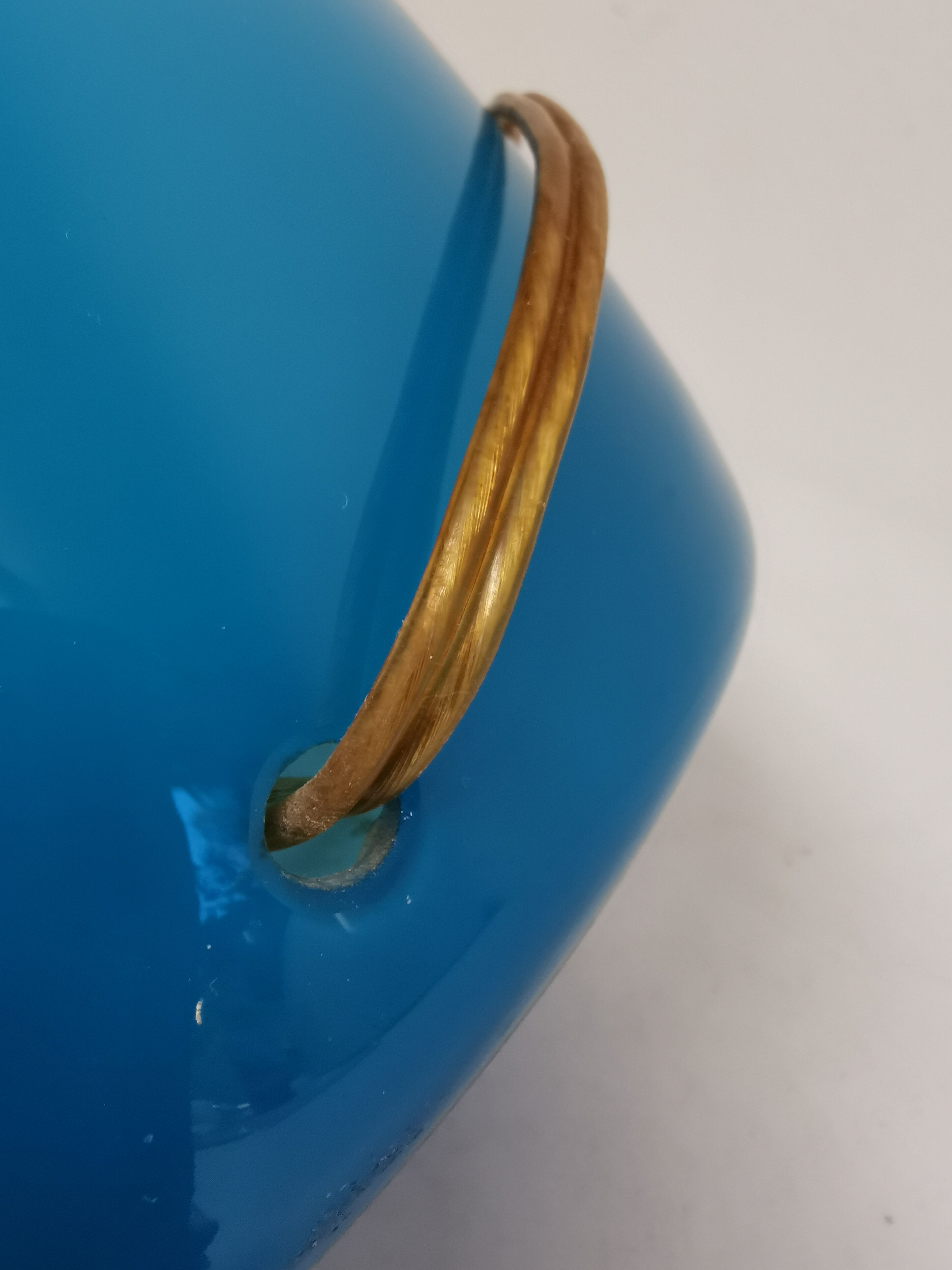 Sea blue glass lamp with brass top