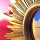 Mirror sun gilded wood leaf, 52 cm double shelving