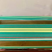Vintage folding beach chair in chrome metal and woven plastic