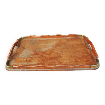 Old large wooden and brass serving tray