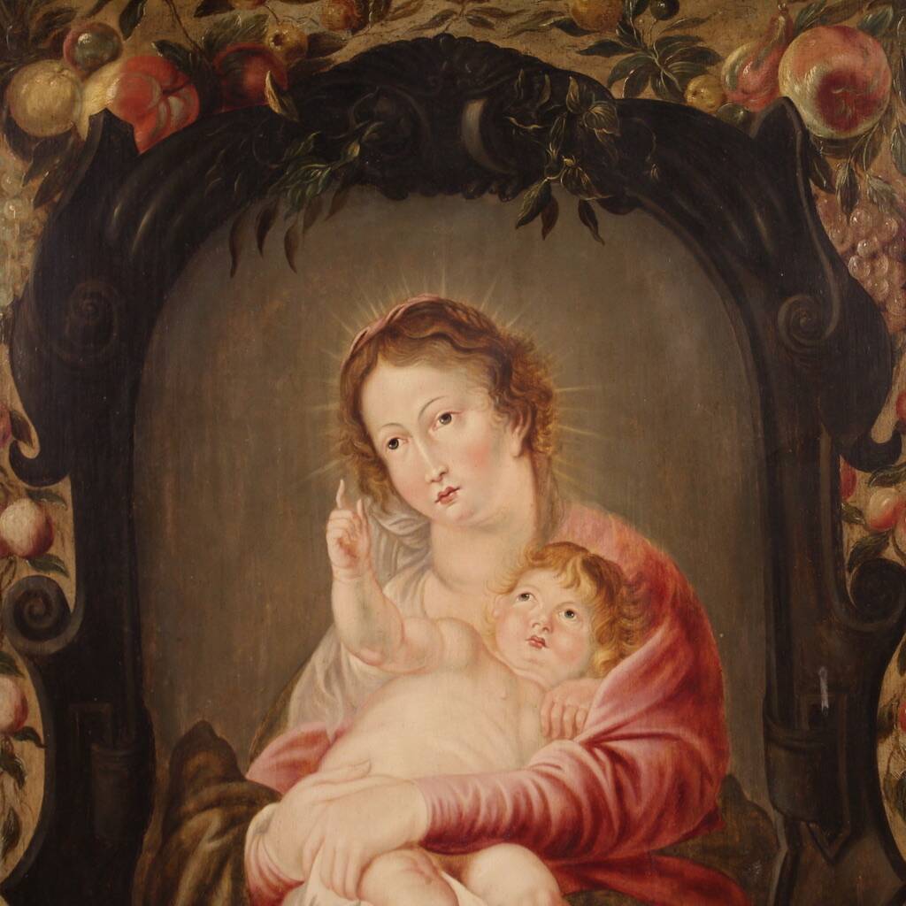 17th century Flemish oil on panel painting, Madonna and Child