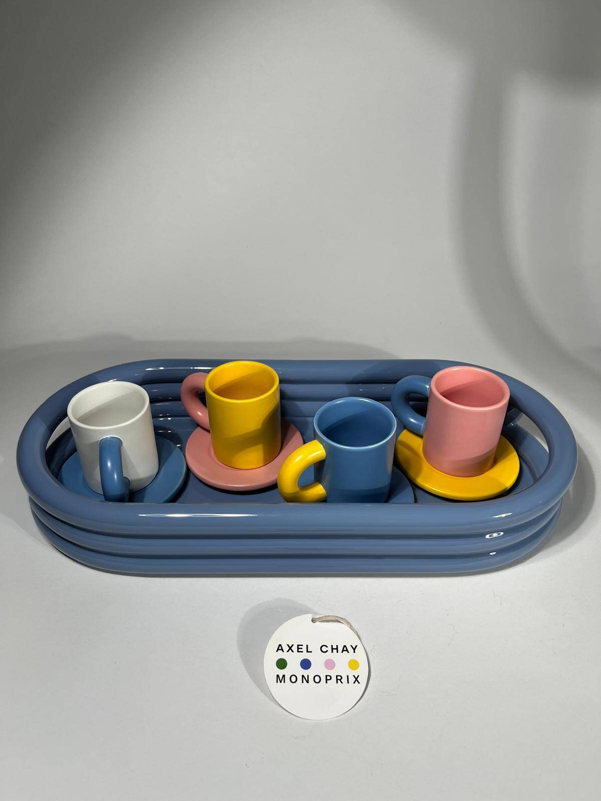 Axel Chay blue tray, cups and saucers