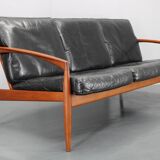 1960s Kai Kristiansen Paper Knife 3-Seater Teak Sofa in Leather , Denmark