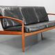 1960s Kai Kristiansen Paper Knife 3-Seater Teak Sofa in Leather , Denmark