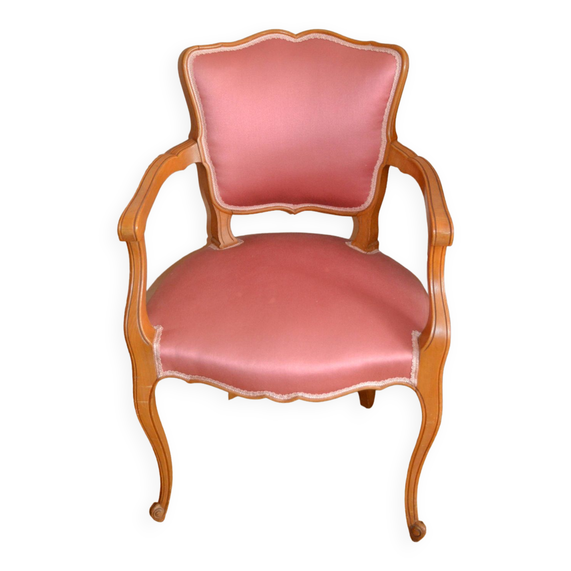 Cabriolet armchair in cherry wood and fabric