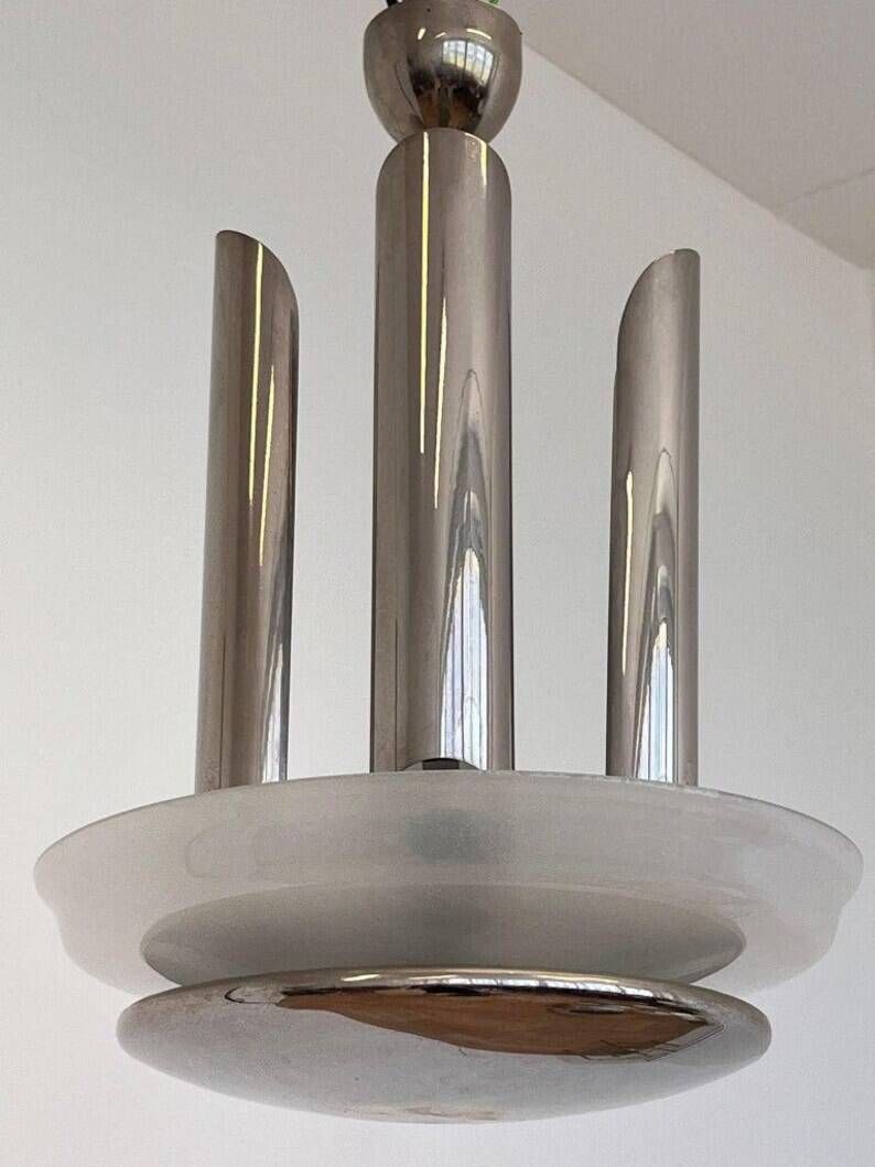 Large Very Rare Bauhaus / Functionalism / Art Deco Chrome Chandelier, 1930s