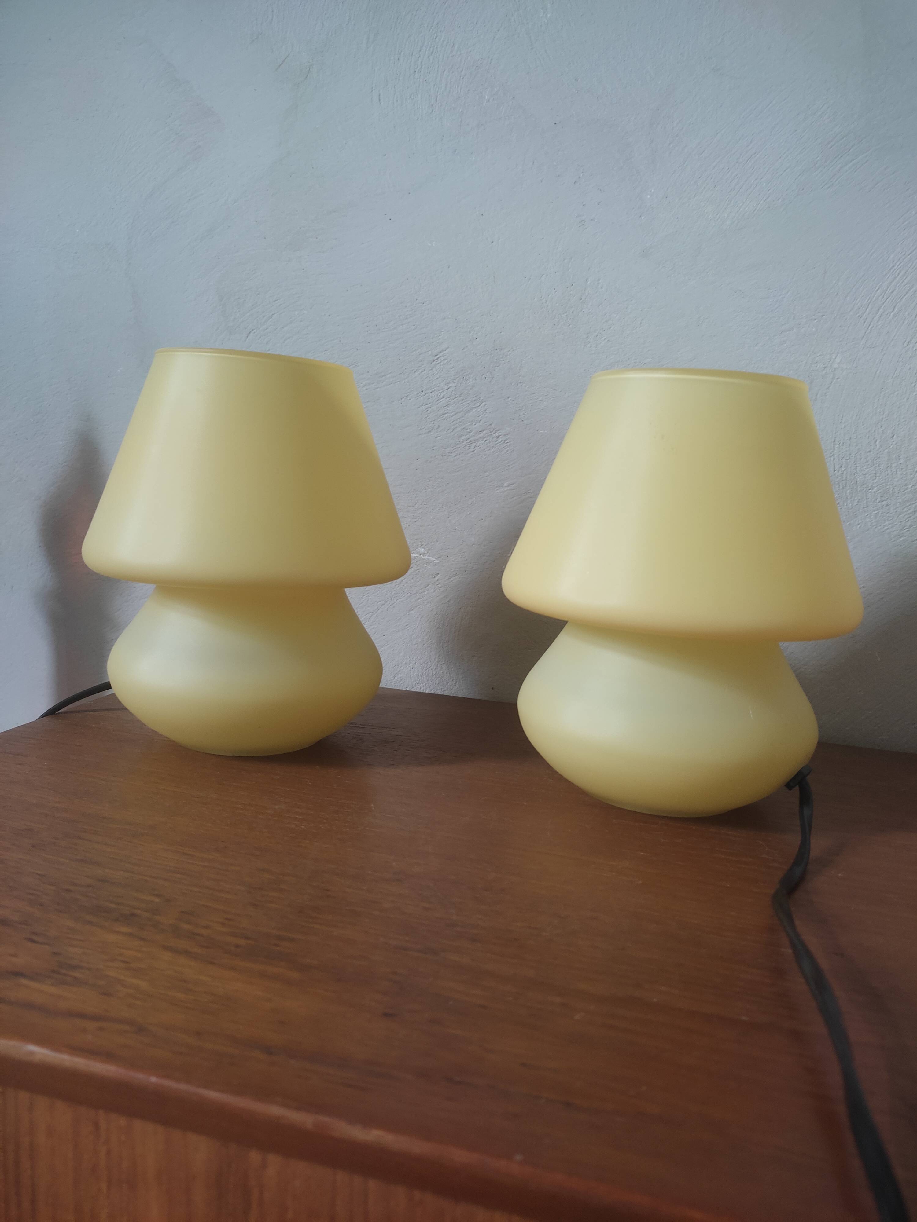 Pair of mushroom glass bedside lamps
