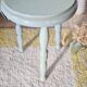 Antique tripod stool, solid wood, blue.