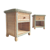 Pair of rattan and wicker bedside