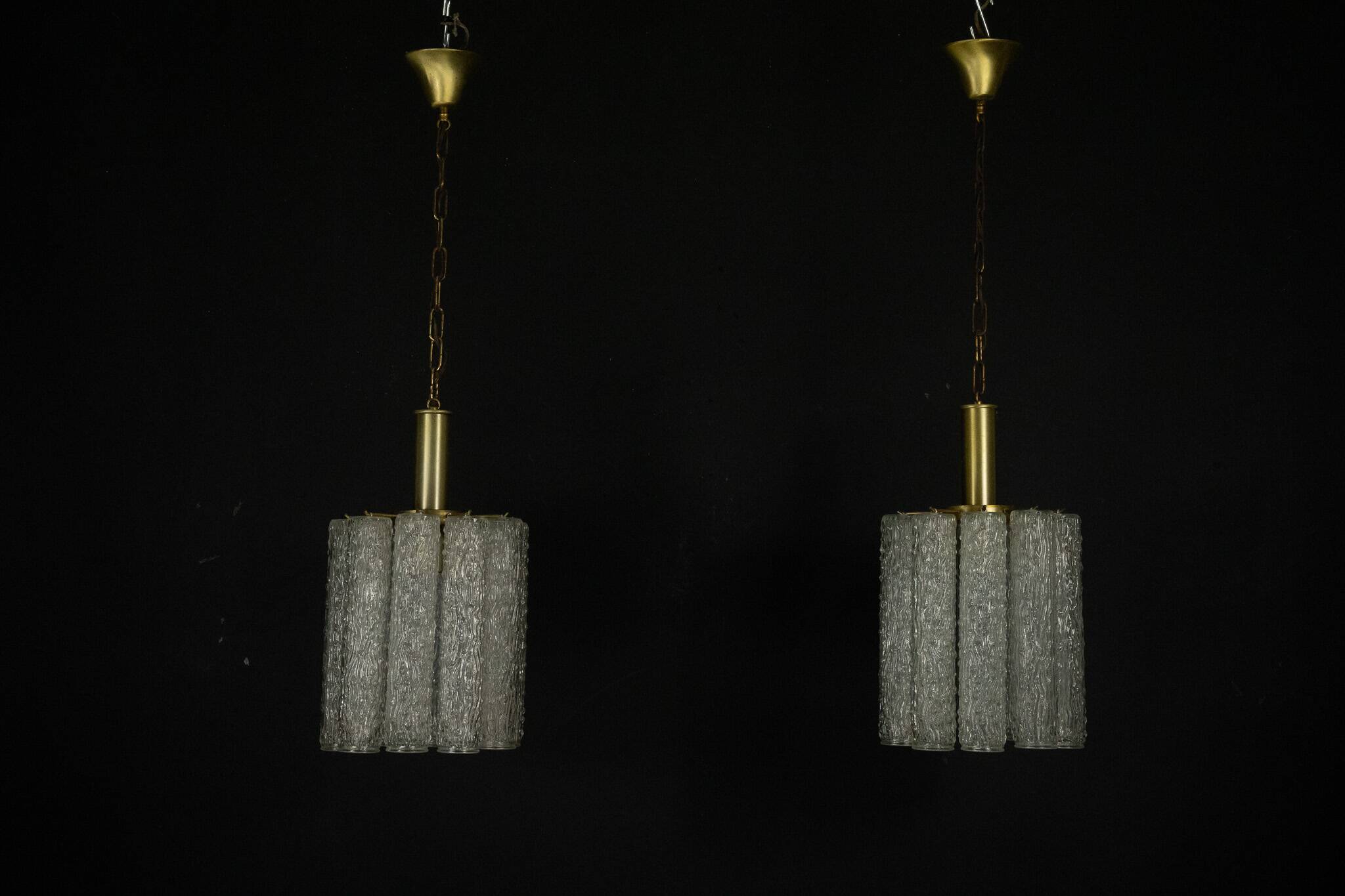 Pair of Murano glass and brass chandeliers