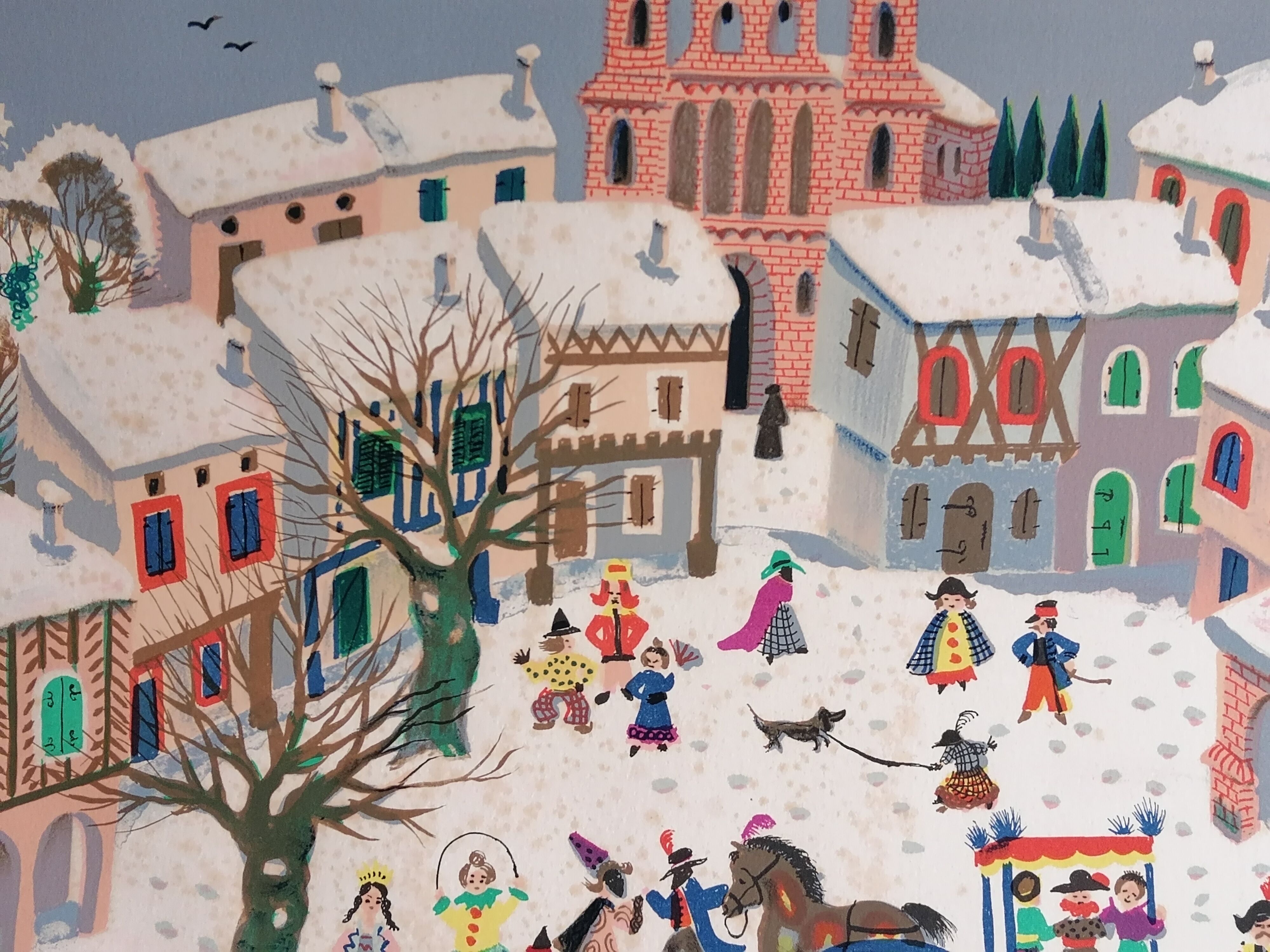 Lithography. Mady DE LA GIRAUDIERE (1922-2018) Naïve art . Signed. Numbered.