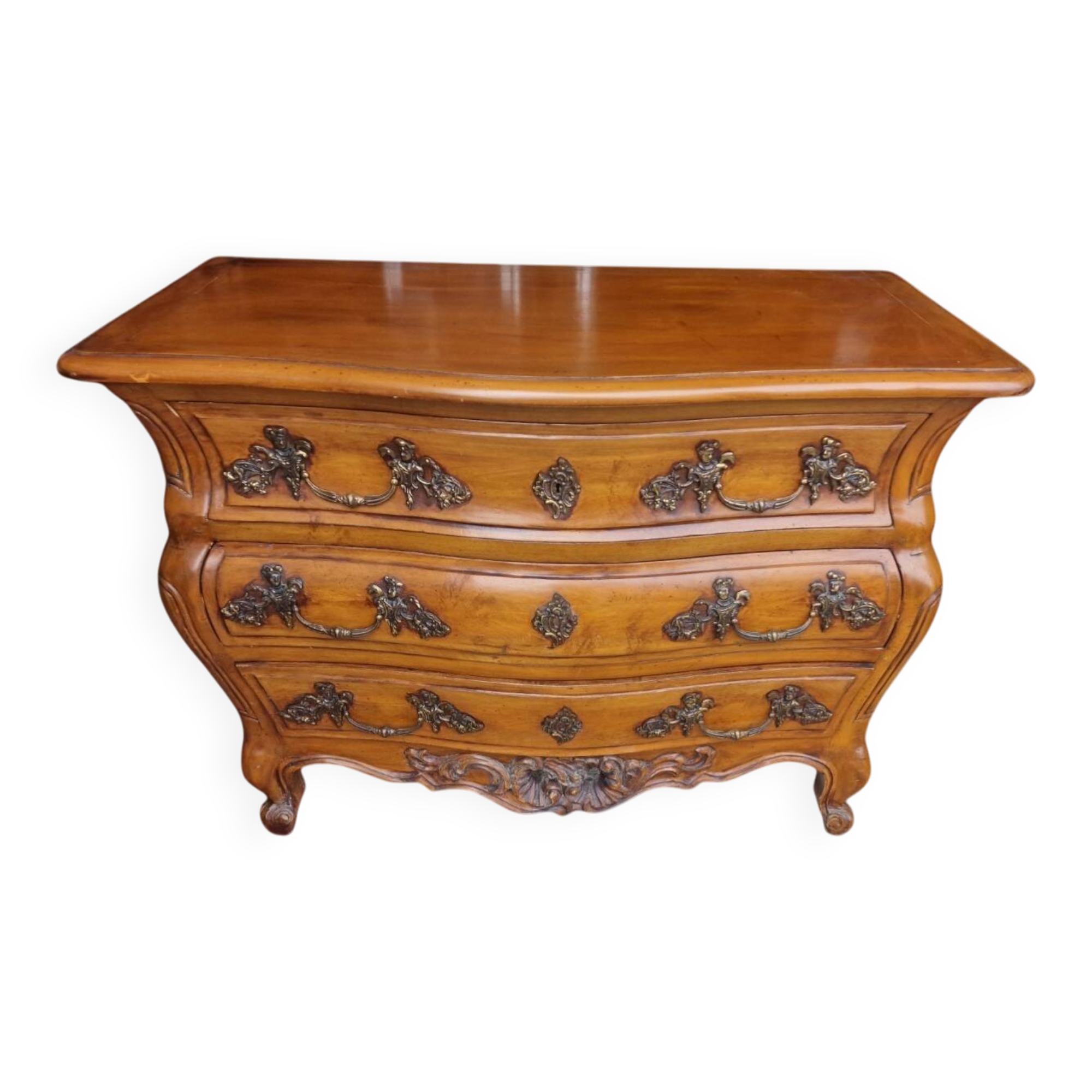 Solid wood commode in an antique style.