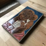 decorative plaque by Jean Jaffeux in enamelled lava stone