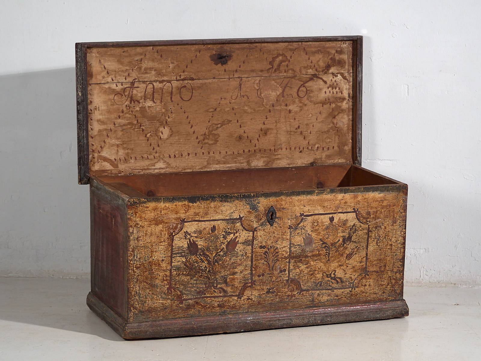 Antique solid gilded wooden chest dated 1846 #86