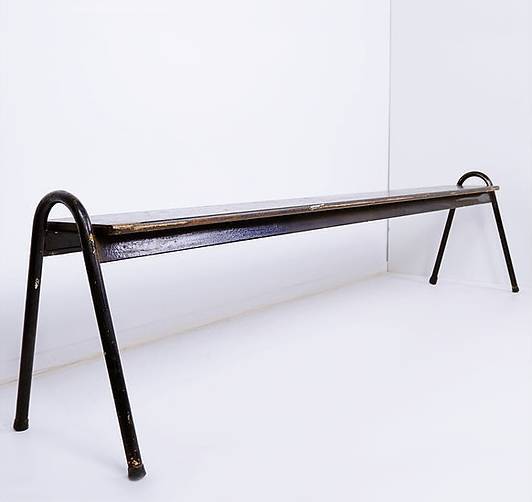Tubax Black wood and metal bench - Minimalist design - 1950s