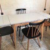 Vintage table 1960's wood and formica with extensions and wooden legs