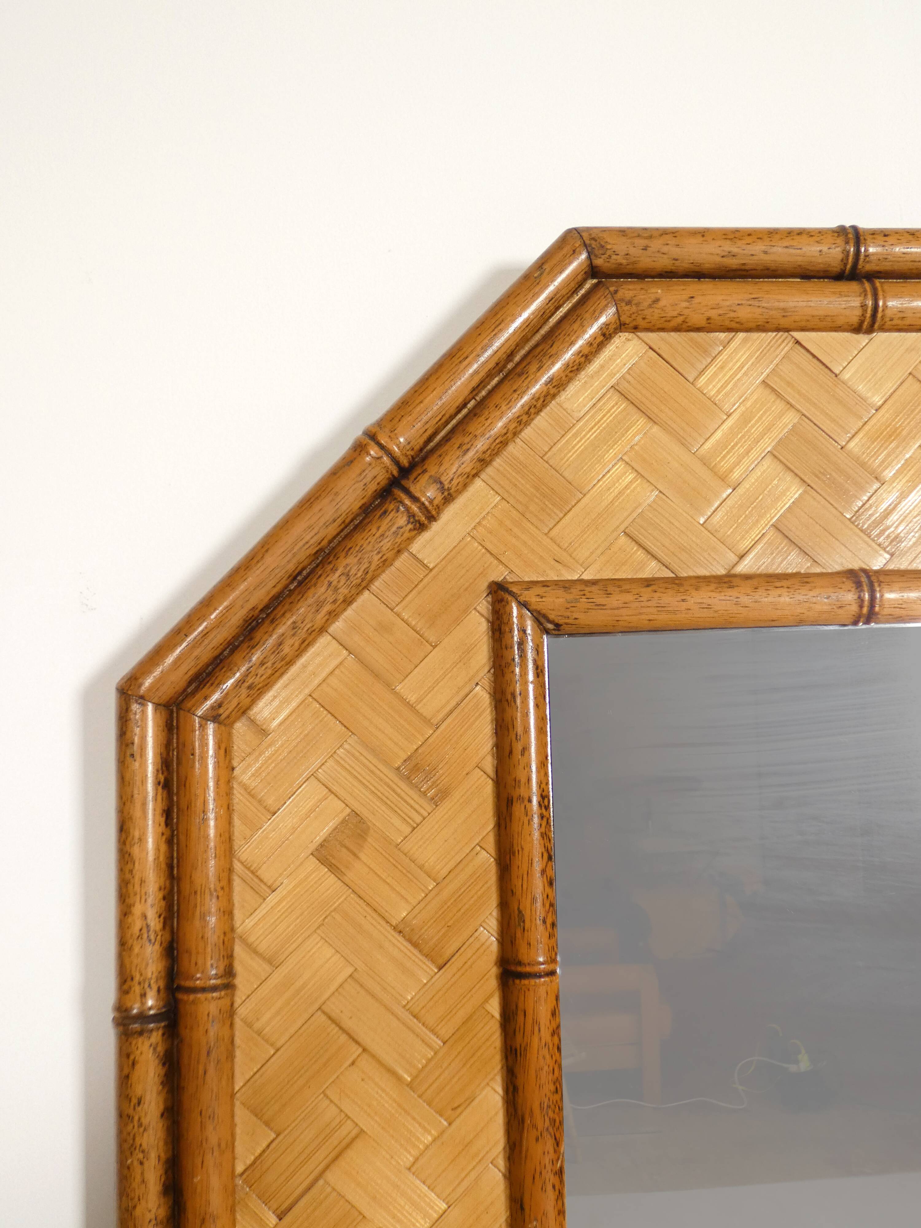 Console with sidetable and mirror in bamboo and rattan