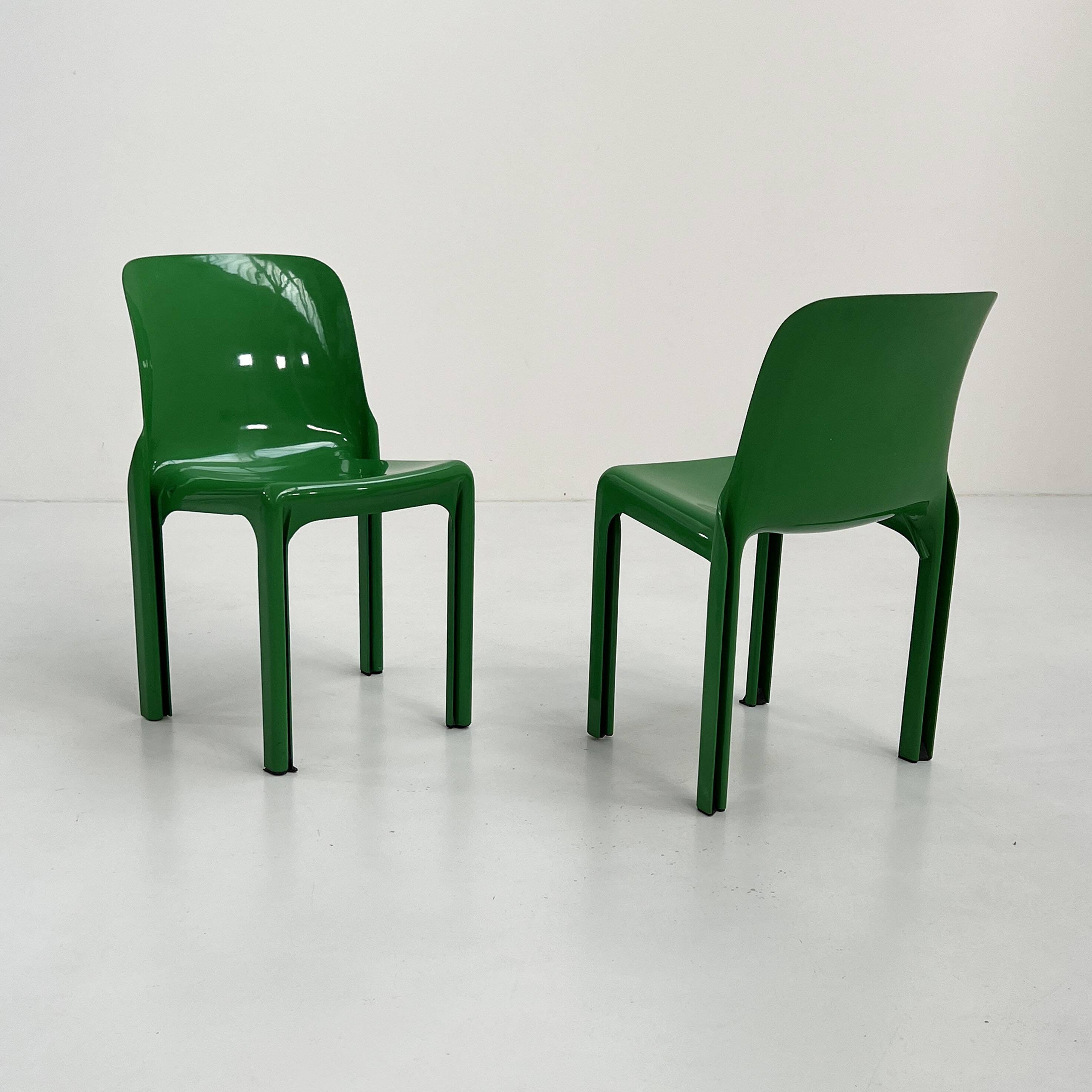Set of 4 green Selene chairs by Vico Magistretti for artemide, 1970
