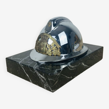 Paperweight firefighter helmet black marble base
