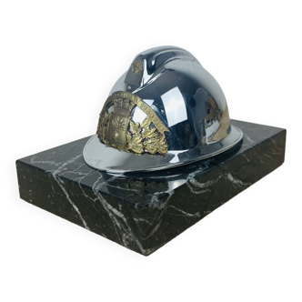 Paperweight firefighter helmet black marble base