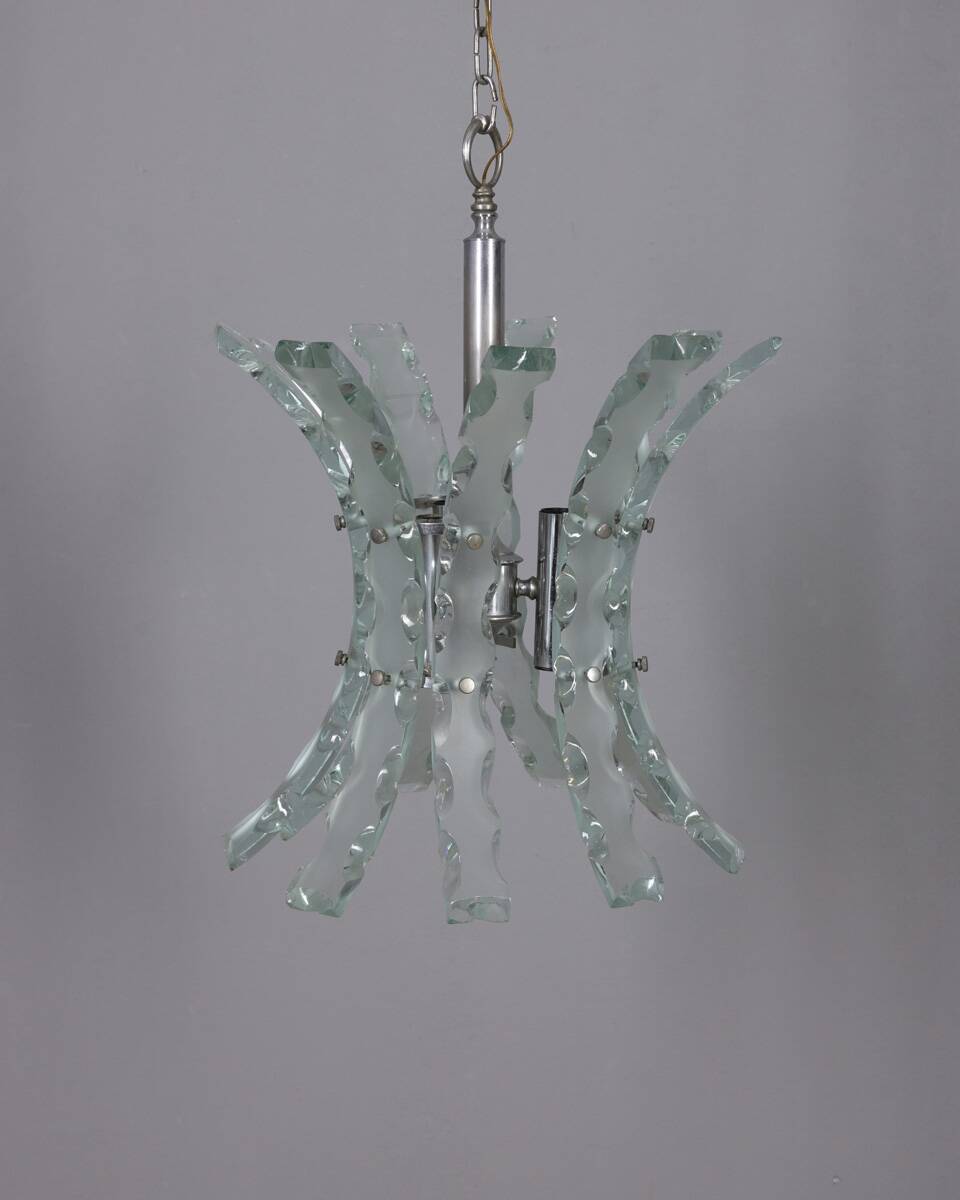 Vintage 70's worked glass chandelier design zeroquattro