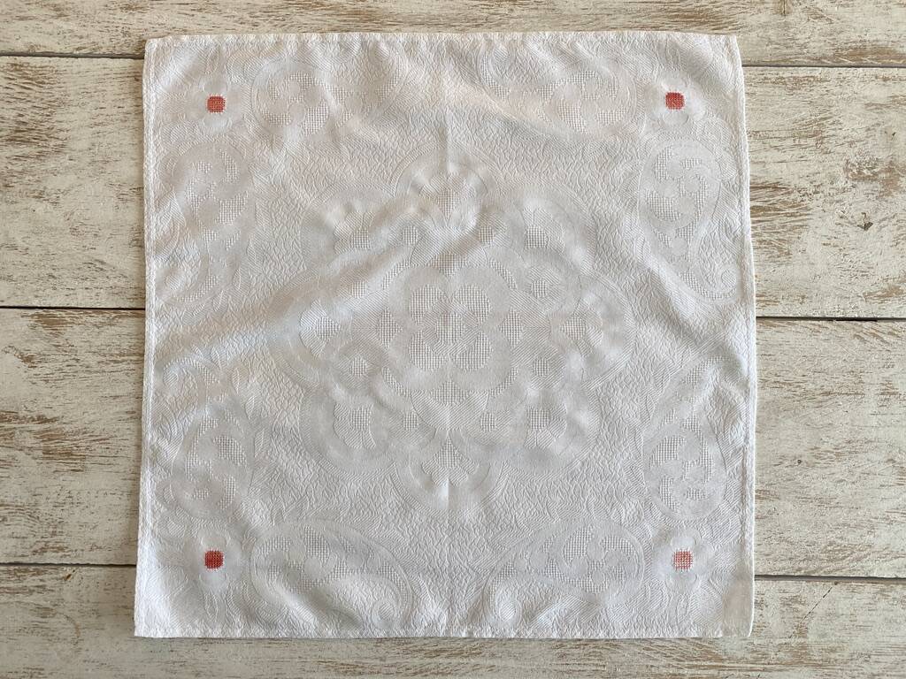 Lot de 12 serviettes damassées brodées à la main - 48x48 cm - Coton