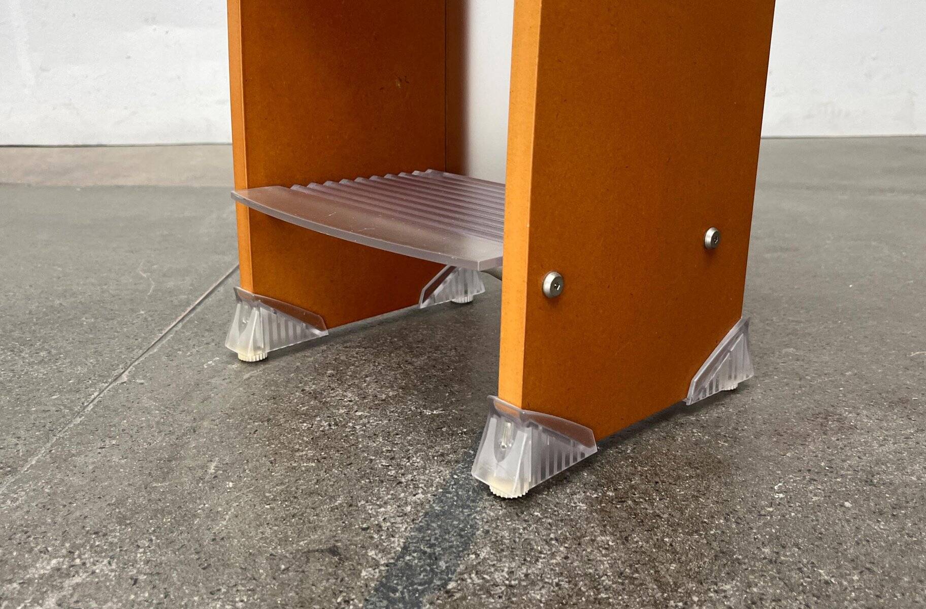 Postmodern CD storage unit in wood, metal, and plastic by Ezech, 1980s.