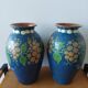 Pair of Primavera vases in blue ceramic with plant decoration 1920-1930