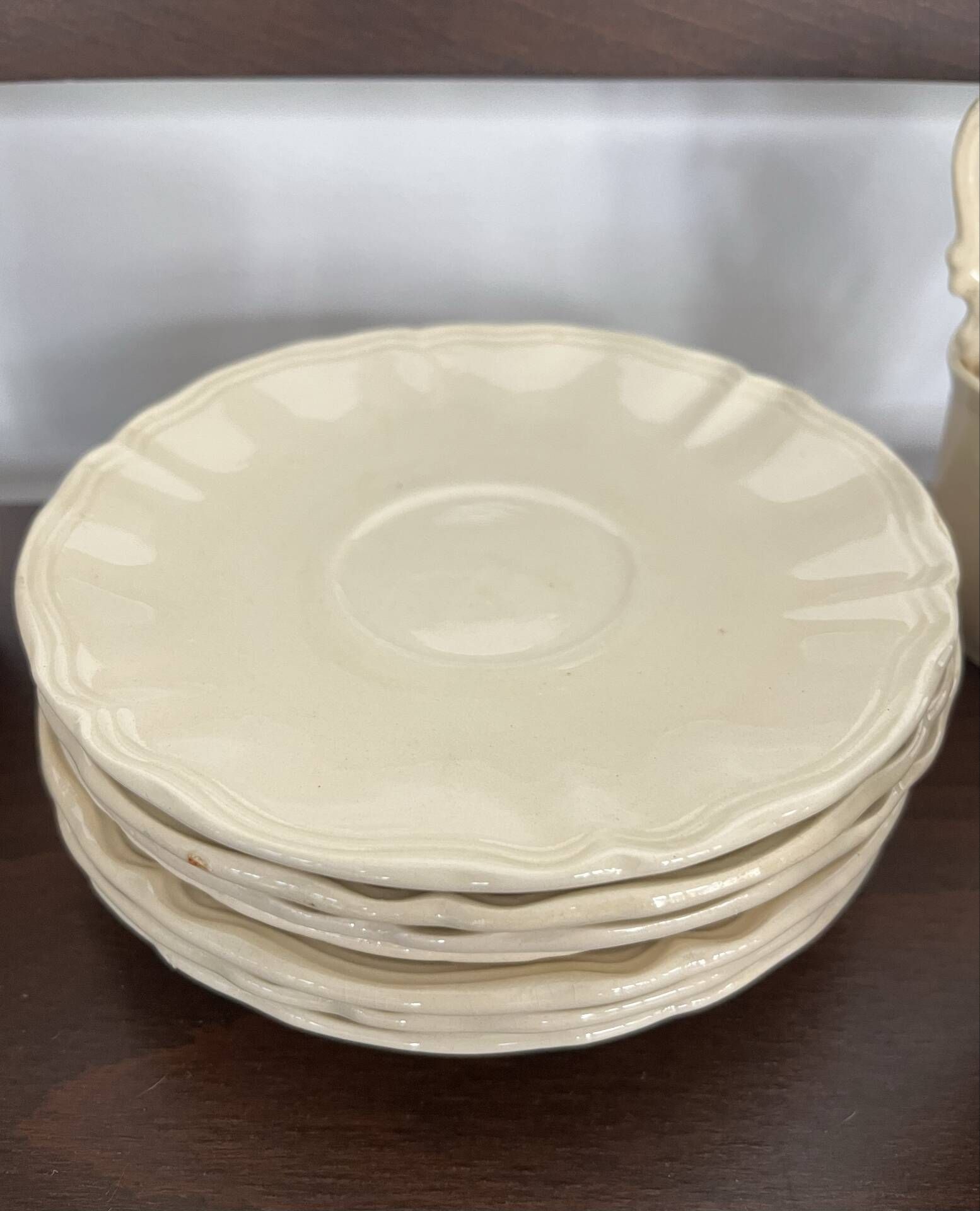 Ivory ribbed café service 7 cups Sarreguemines