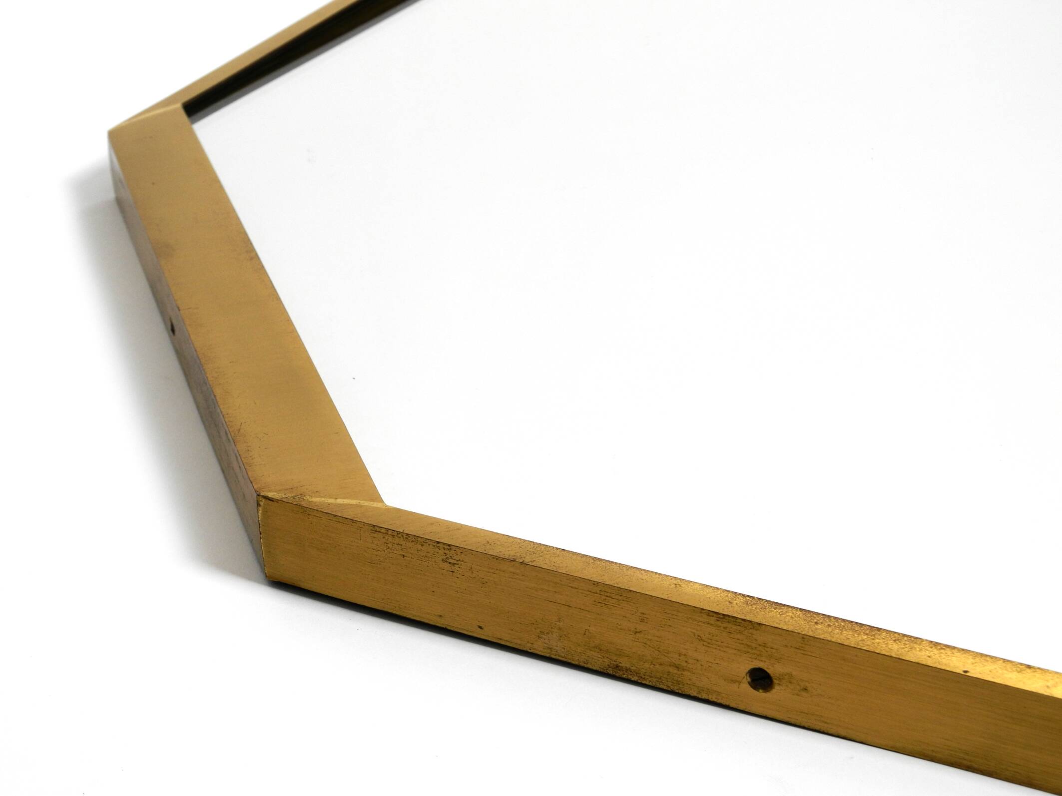 Large unusual Italian Mid Century Modern octagonal brass wall mirror