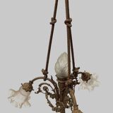 Louis XVI style chandelier in bronze and frosted glass 20th century