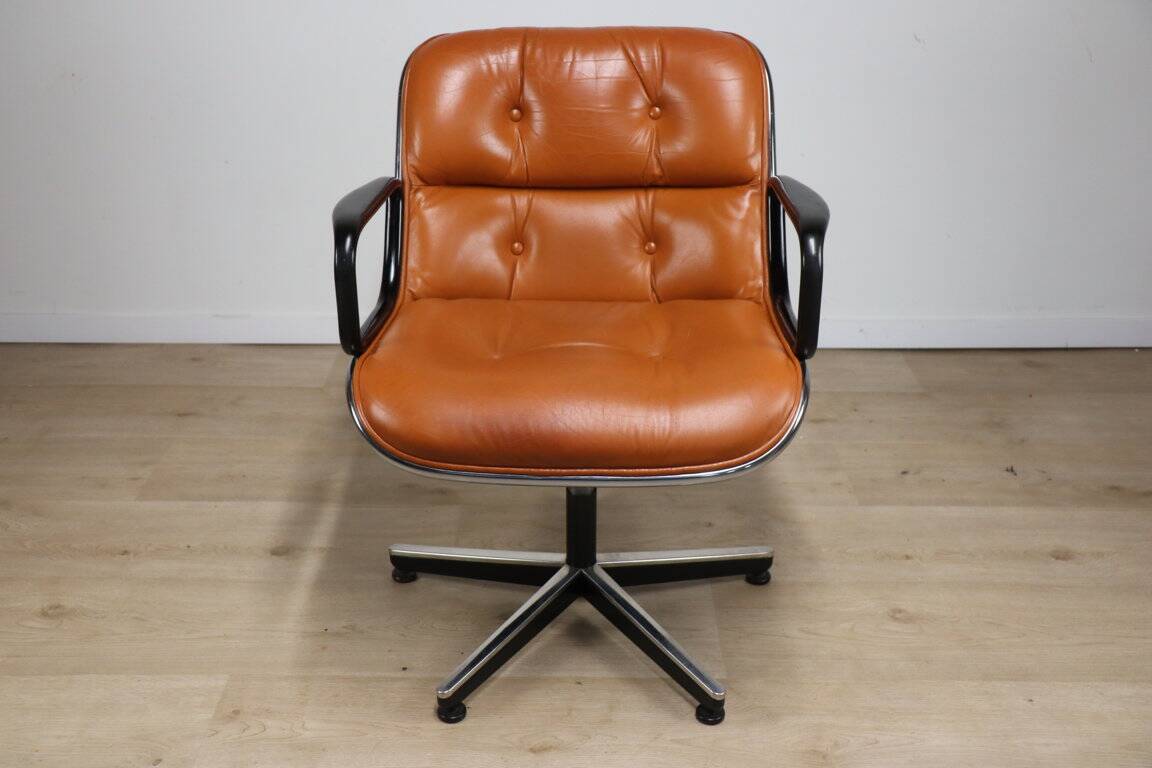 Charles Pollock leather office chair, Knoll edition, 1970