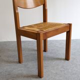 Set of 6 Maison Regain straw chairs in solid elm, 1970s-1980s