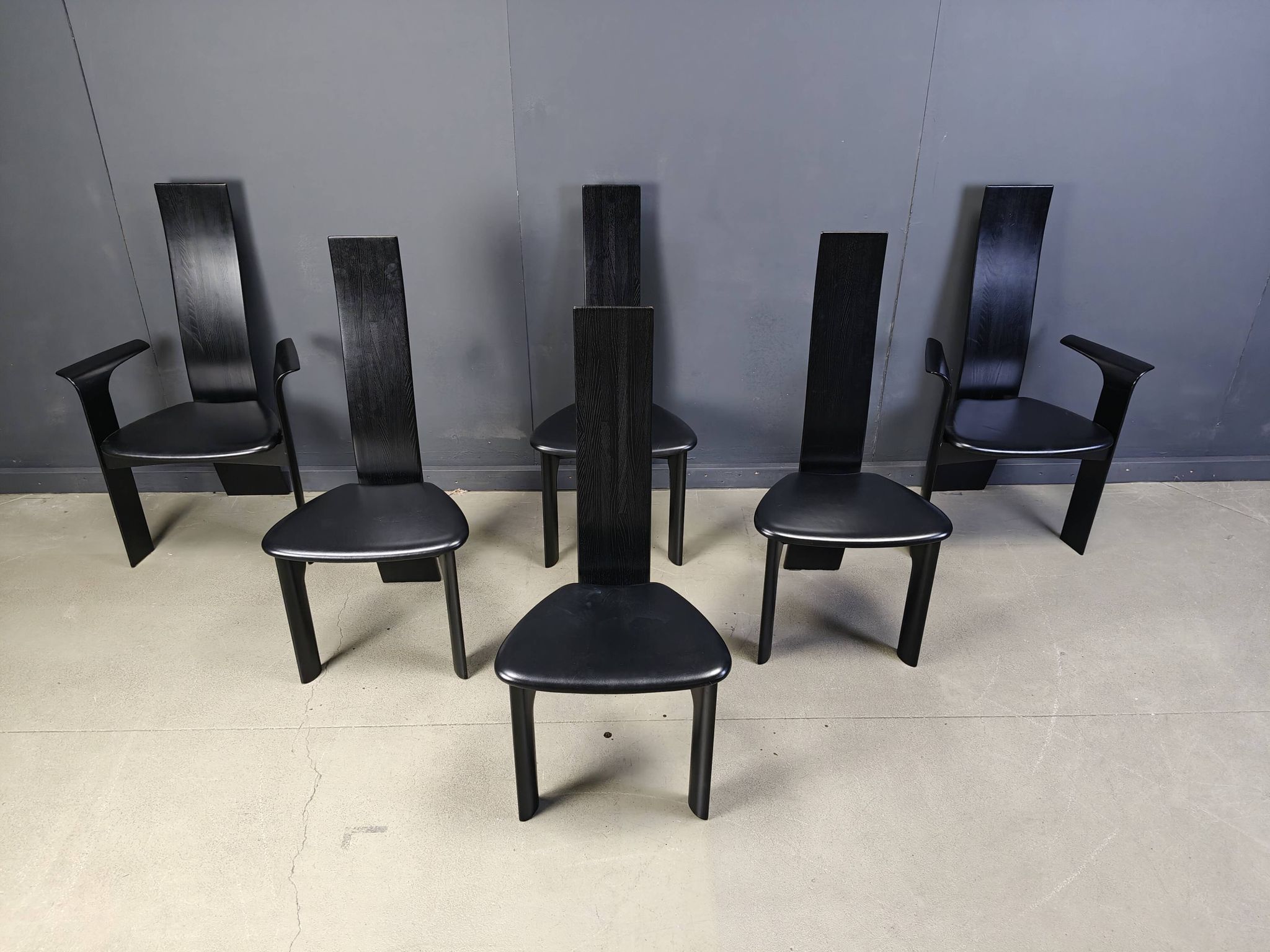 Set of 6 belgian high back dining chairs, 1980s