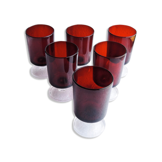 6 old luminarc red digestive glasses h 7cm