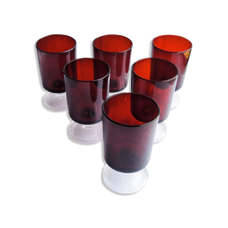6 anciens verres à digestif luminarc rouges h 7cm