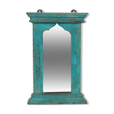 Miroir patine bleue vieux teck Inde  28x6x42cm