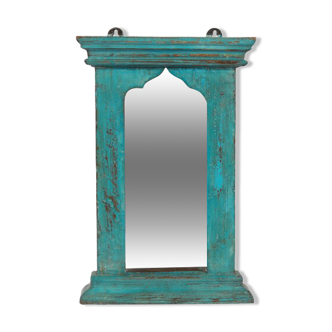 Miroir patine bleue vieux teck Inde  28x6x42cm