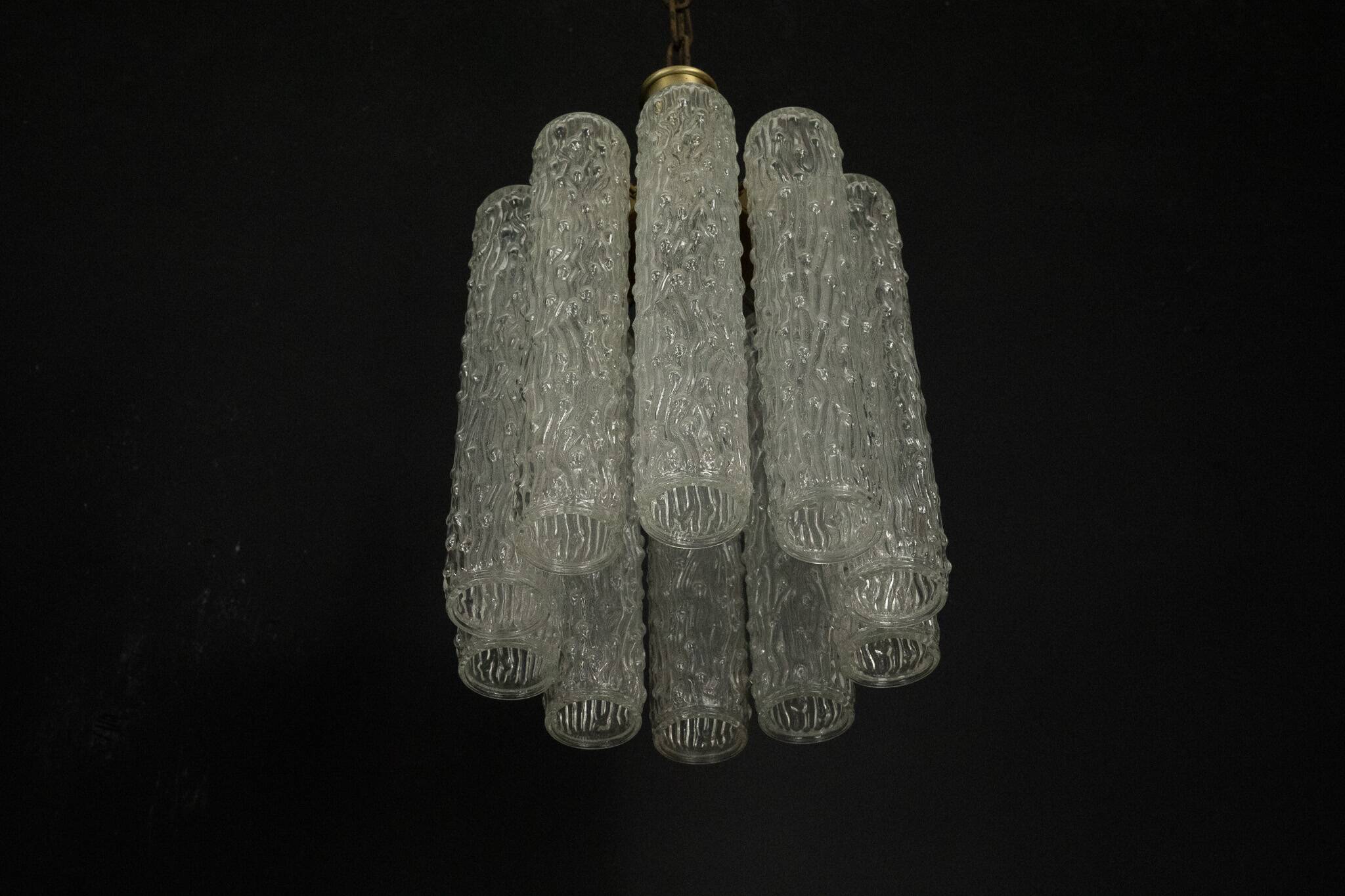 Pair of Murano glass and brass chandeliers