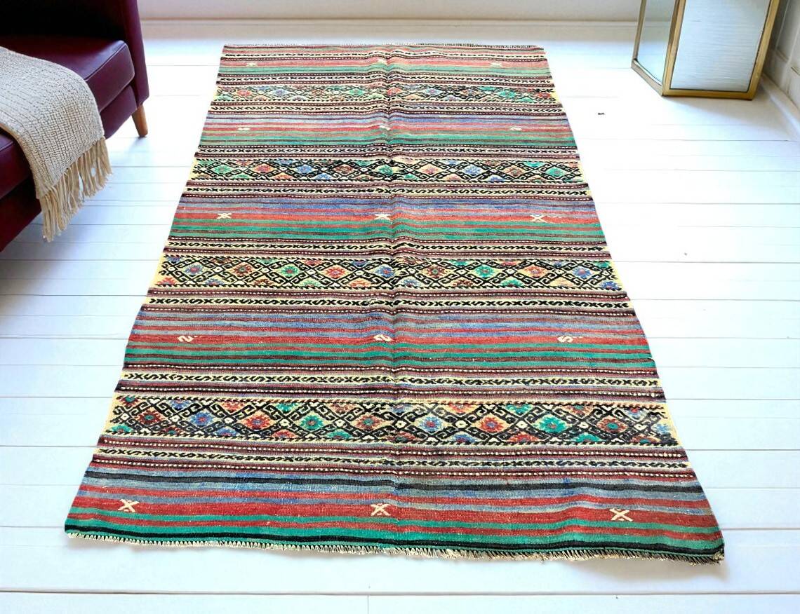 Neutral Turkish Stripe Kilim Rug