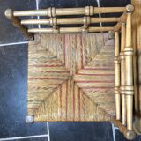 Vintage Corner Chair in Wood and Two-Tone Red-Green Straw