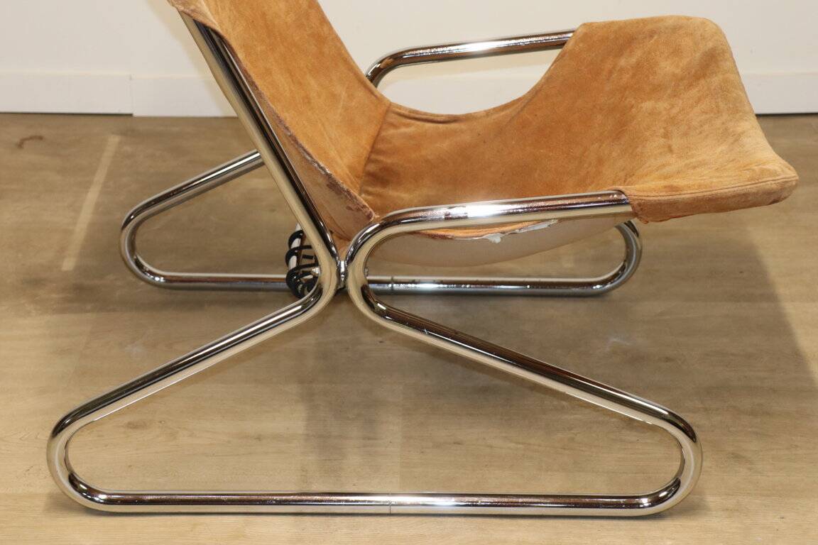 Vintage Suede and Chrome Metal Armchair, 1970s