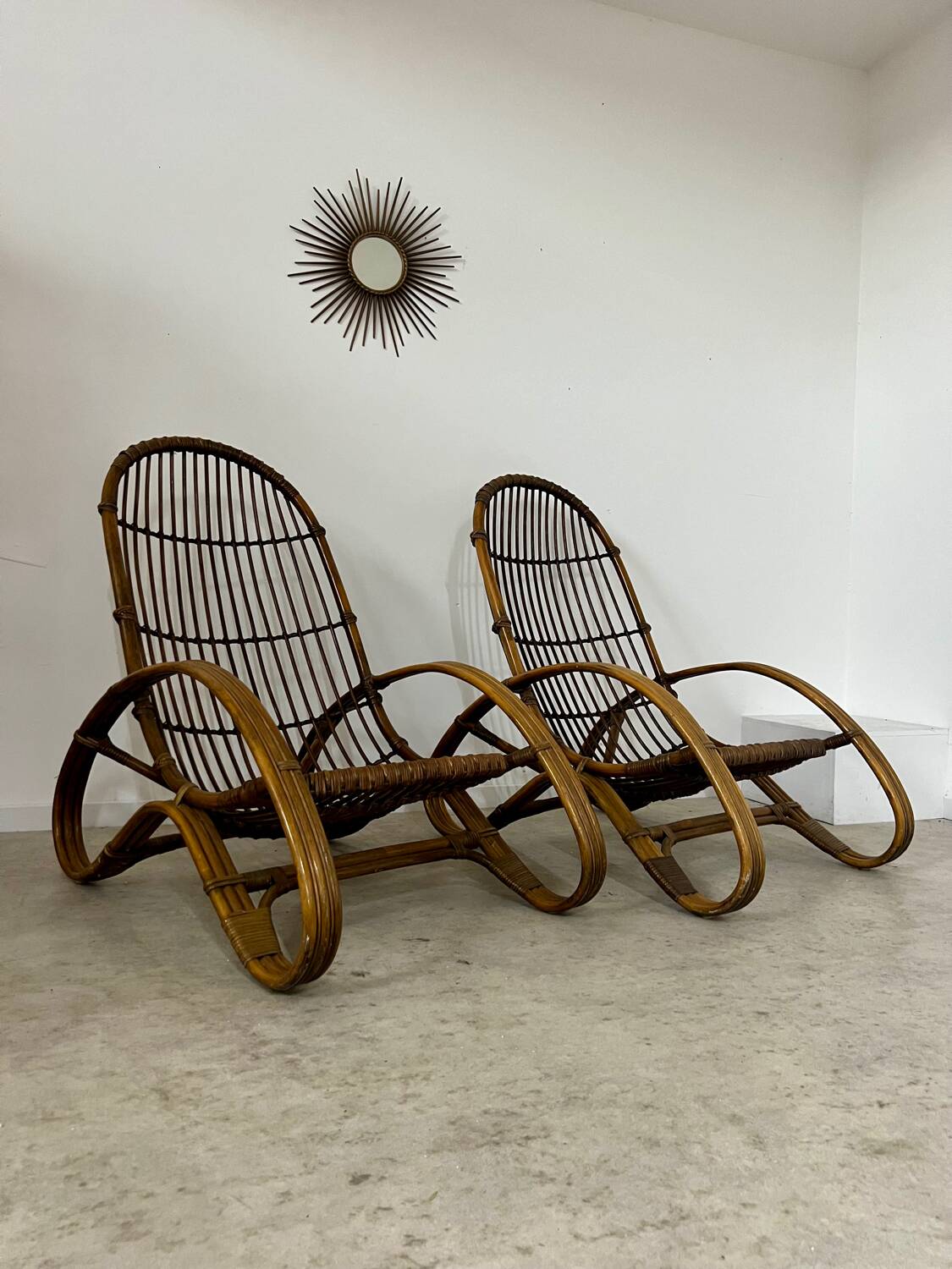 Set of 2 rattan lounge chairs armchairs Italian design from the 60s vintage rattan